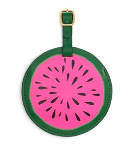 ban.do getaway circle suitcase tag for travel, durable vegan leather luggage identifier, watermelon