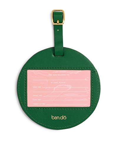 Ban.do Getaway Circle Suitcase Tag for Travel, Durable Vegan Leather Luggage Identifier, Watermelon