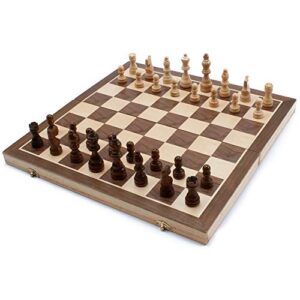 gse chess set 15" x 15" wooden chess game set - folding chess board set with chess pieces & storage box - wooden chess set board game (non-magnetic chess set)