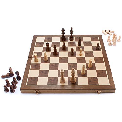 GSE Chess Set 15" x 15" Wooden Chess Game Set - Folding Chess Board Set with Chess Pieces & Storage Box - Wooden Chess Set Board Game (Non-Magnetic Chess Set)