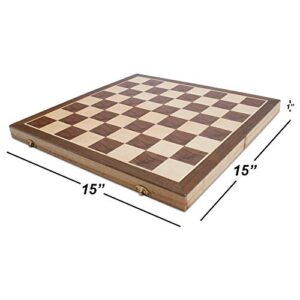 GSE Chess Set 15" x 15" Wooden Chess Game Set - Folding Chess Board Set with Chess Pieces & Storage Box - Wooden Chess Set Board Game (Non-Magnetic Chess Set)
