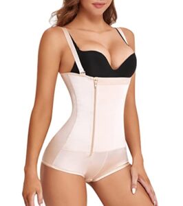 nebility bodysuit for women slim waist trainer with full body zipper latex shapewear with open bust corset (medium,beige)