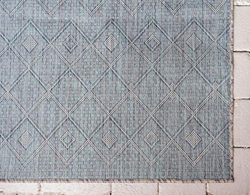 Unique Loom Outdoor Trellis Collection Area Rug - Tribal Trellis (7' 1" x 10' Rectangle, Light Blue/ Ivory)