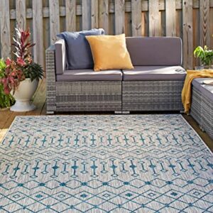 Unique Loom Outdoor Trellis Collection Area Rug - Tribal Trellis (7' 1" x 10' Rectangle, Light Blue/ Ivory)