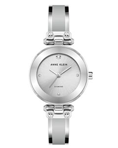 anne klein women's ak/1981lgsv diamond-accented silver-tone and light grey bangle watch