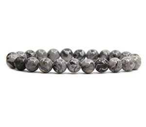 natural gray picture jasper gemstone 8mm ball beads stretch bracelet 7" unisex