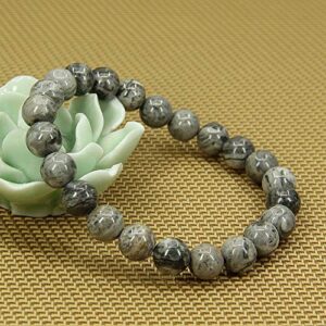 Natural Gray Picture Jasper Gemstone 8mm Ball Beads Stretch Bracelet 7" Unisex