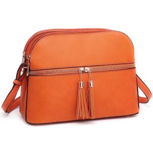 dasein women tassel zipper pocket crossbody bag shoulder purse fashion travel bag with multi pockets(1-orange)