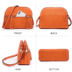 Dasein Women Tassel Zipper Pocket Crossbody Bag Shoulder Purse Fashion Travel Bag with Multi Pockets(1-Orange)