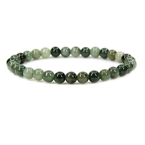 Angelstones Natural Dark Green Jade Gemstone 6mm Round Beads Stretch Bracelet 7" Unisex