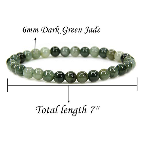 Angelstones Natural Dark Green Jade Gemstone 6mm Round Beads Stretch Bracelet 7" Unisex