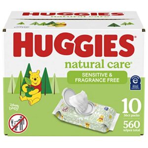 huggies natural care sensitive baby wipes, unscented, hypoallergenic, 99% purified water, 10 flip-top packs (560 wipes total)