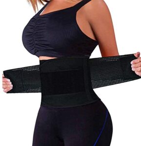 qeesmei waist trainer belt for women - waist cincher trimmer - slimming body shaper belt sport girdle belt, black medium