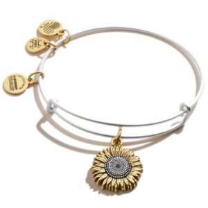 alex and ani tokens expandable bangle for women, sunflower charm, two-tone finish, 2 to 3.5 in