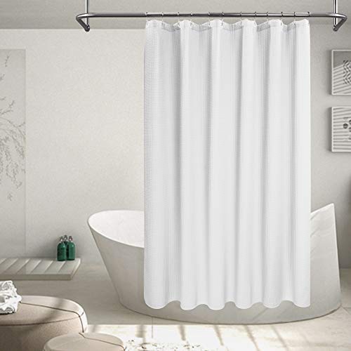 Barossa Design Cotton Blend Shower Curtain Honeycomb Waffle Weave, Soft & Hotel Spa, Washable, White, 72 x 72 inch