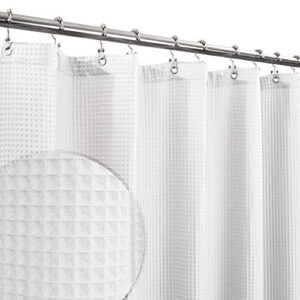 barossa design cotton blend shower curtain honeycomb waffle weave, soft & hotel spa, washable, white, 72 x 72 inch