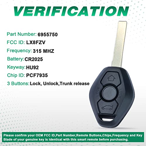 Beefunny 315/433MHz Adjustable ID44 Chip EWS System Remote Car Key Fob 3 Button for BMW 325 330 318 525 530 540 E38 E39 E46 M5 X3 X5 (1)