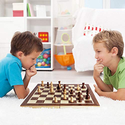 ASNEY Upgraded Magnetic Chess Set, 15" Tournament Staunton Wooden Chess Board Game Set with Crafted Chesspiece & Storage Slots for Kids Adult, Includes Extra Kings, Queens & Carry Bag (15“)