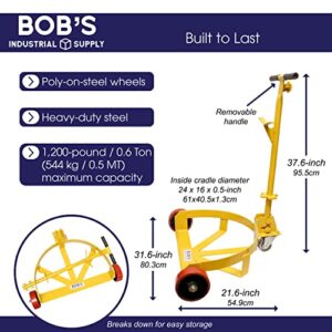 BISupply 55 Gallon Drum Dolly Barrel Wheels Barrel Dolly for 55 Gallon Drum Cart Round Dolly Steel Low Profile 1200lbs