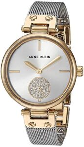 anne klein women's ak/3001svtt premium crystal accented two-tone mesh bracelet watch