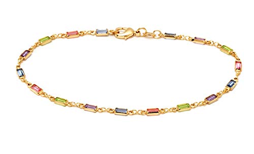 Barzel 18K Gold Plated Baguette Multi Stone Crystal Bracelet For Women- Made In Brazil