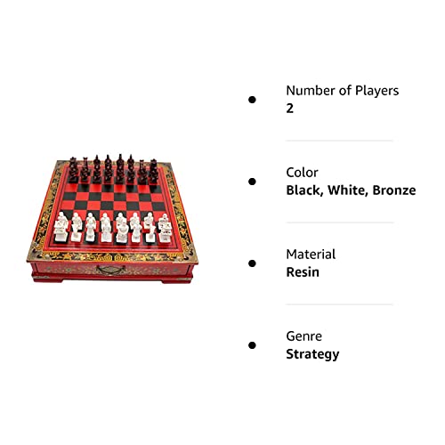 Ireav Retro Terracotta Warriors Chess Set for Kids and Adults Classic Family Board Game with Folding Wooden Chessboard 3D Resin Chess Pieces and Storage Slots (10.23×10.23 inch)