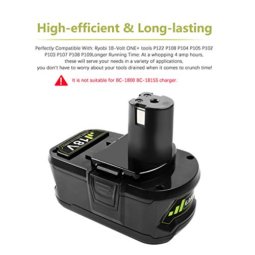 POWTREE 18V 6000mAh P108 Battery Li-ion Replacement for Ryobi 18V Battery ONE+ P108 P102 P103 P104 P105 P107 P109 P122 Cordless Power Tools Battery with LED Indicator