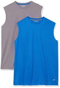 amazon essentials men's performance tech muscle tank t-shirt, pack of 2, medium grey/royal blue, xx-large