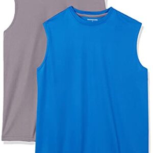 Amazon Essentials Men's Performance Tech Muscle Tank T-Shirt, Pack of 2, Medium Grey/Royal Blue, XX-Large