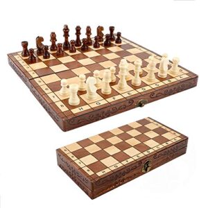 Syrace Folding Hand Crafted Wooden Chess Set Chess Board for Kids and Adults 30 x 30 cm