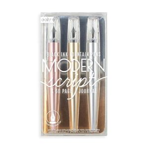 ooly, modern script fountain pens and journal set, for calligraphy, journaling, writing, school - 3 pens & 1 journal