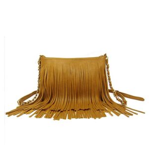 solene fringe crossbody shoulder bag with strap, tassel messenger bag, country style western fringe purse for women - e031(mustard)