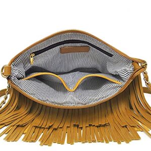 Solene Fringe Crossbody Shoulder Bag with Strap, Tassel Messenger bag, Country Style Western Fringe Purse for Women - E031(Mustard)