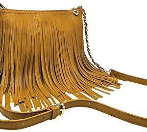 Solene Fringe Crossbody Shoulder Bag with Strap, Tassel Messenger bag, Country Style Western Fringe Purse for Women - E031(Mustard)