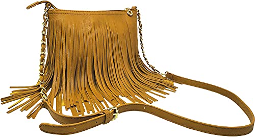 Solene Fringe Crossbody Shoulder Bag with Strap, Tassel Messenger bag, Country Style Western Fringe Purse for Women - E031(Mustard)