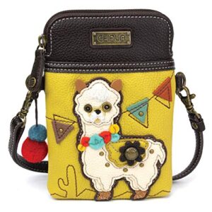 chala crossbody cell phone purse - women pu leather multicolor handbag with adjustable strap - llama mustard