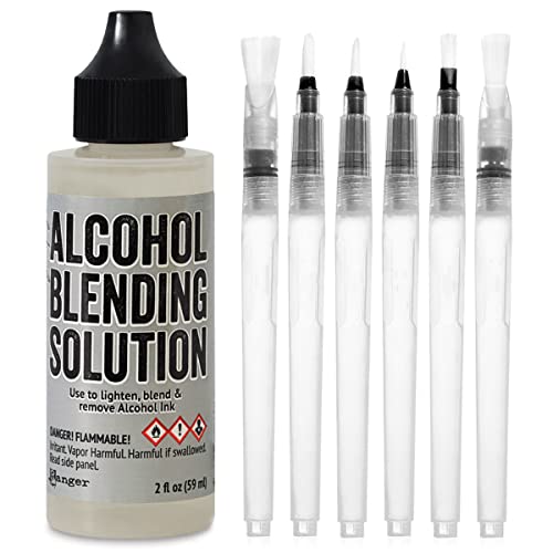 GrandProducts Art Bundles Alcohol Ink Blending Solution - Ranger Blending Solution Tim Holtz 2-Ounce, Alcohol Ink Supplies 6 Pixiss Blending Brush Pens