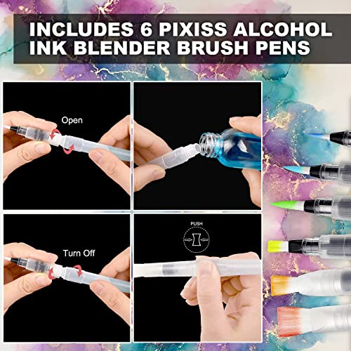 GrandProducts Art Bundles Alcohol Ink Blending Solution - Ranger Blending Solution Tim Holtz 2-Ounce, Alcohol Ink Supplies 6 Pixiss Blending Brush Pens