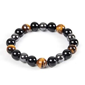 triple protection bracelet - for protection - bring luck and prosperity - hematite - black obsidian - tiger eye - stone bracelet