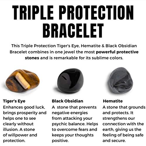 Triple Protection Bracelet - For Protection - Bring Luck And Prosperity - Hematite - Black Obsidian - Tiger Eye - Stone Bracelet