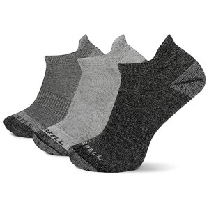 merrell adult's wool everyday half cushion socks-unisex 3 pair pack-arch support band and insulated moisture wicking, charcoal heather, m/l (men's 9.5-12 /women's 10-13)