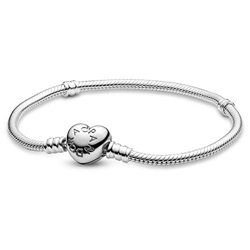 PANDORA Jewelry Moments Heart Clasp Snake Chain Charm Sterling Silver Bracelet, 7.5"