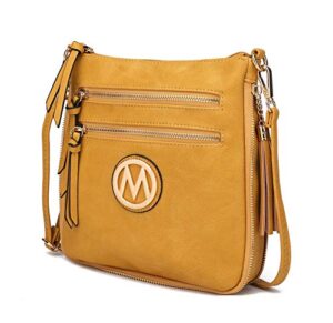 mkf crossbody bags for women, pu leather crossover handbag, tassels, small shoulder side messenger purse mustard