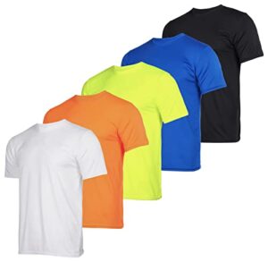 real essentials mens quick dry fit dri-fit short sleeve active wear training athletic crew t-shirt gym wicking tee workout casual sports running tennis exercise undershirt top, set 14, l, pack of 5