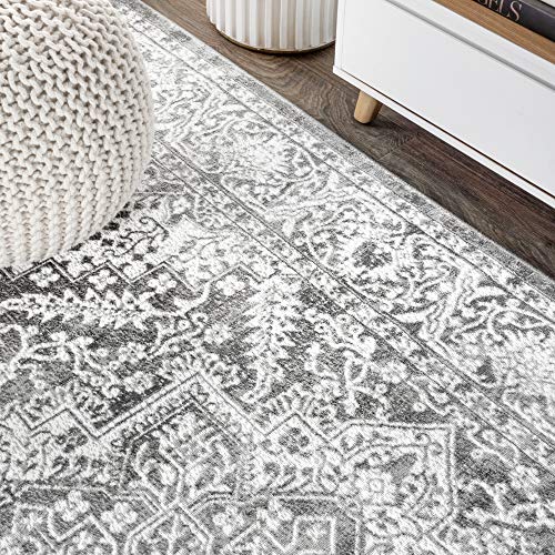 JONATHAN Y MDP100A-8 Modern Persian Vintage Medallion Indoor Area -Rug Country Floral Easy -Cleaning Bedroom Kitchen Living Room, 8 X 10, Light Grey