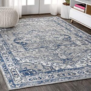 jonathan y mdp106b-8 modern persian vintage medallion traditional indoor area -rug country easy -cleaning bedroom kitchen living room non shedding, 8 x 10, light grey/navy