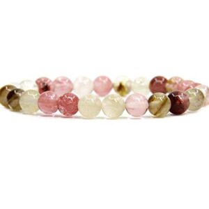 Natural Volcano Cherry Quartz Gemstone 8mm Round Beads Stretch Bracelet 7 Inch