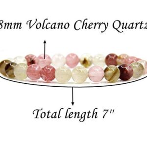 Natural Volcano Cherry Quartz Gemstone 8mm Round Beads Stretch Bracelet 7 Inch