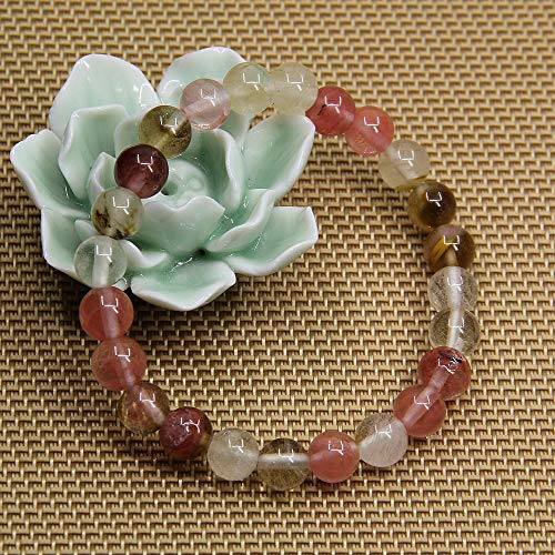 Natural Volcano Cherry Quartz Gemstone 8mm Round Beads Stretch Bracelet 7 Inch