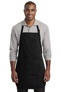 port authority men's full-length two-pocket bib apron, black, one size